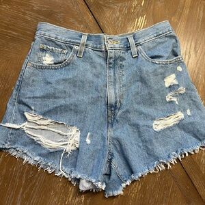 Levi's Light Blue Distressed High-Rise Denim Shorts